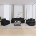 vidaXL Set de canapele cu perne, 3 piese, negru, catifea vidaXL Set de canapele cu perne, 3 piese, negru, catifea
