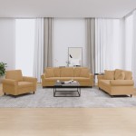 vidaXL Set de canapele cu perne, 3 piese, maro, catifea
