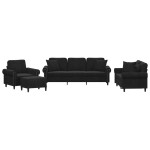 vidaXL Set de canapele cu perne, 4 piese, negru, catifea