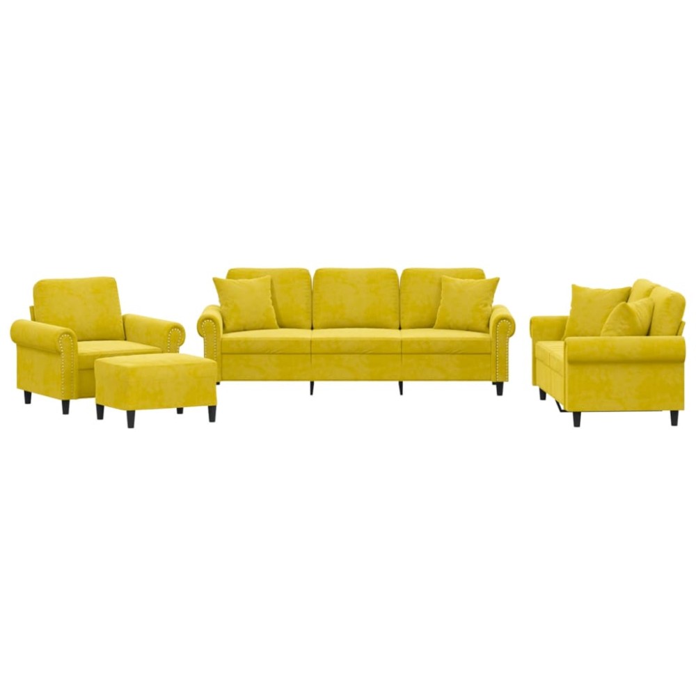 vidaXL Set de canapele cu perne, 4 piese, galben, catifea