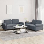 vidaXL Set de canapele cu perne, 2 piese, gri închis, catifea vidaXL Set de canapele cu perne, 2 piese, gri închis, catifea