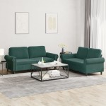vidaXL Set de canapele cu perne, 2 piese, verde închis, catifea vidaXL Set de canapele cu perne, 2 piese, verde închis, catifea