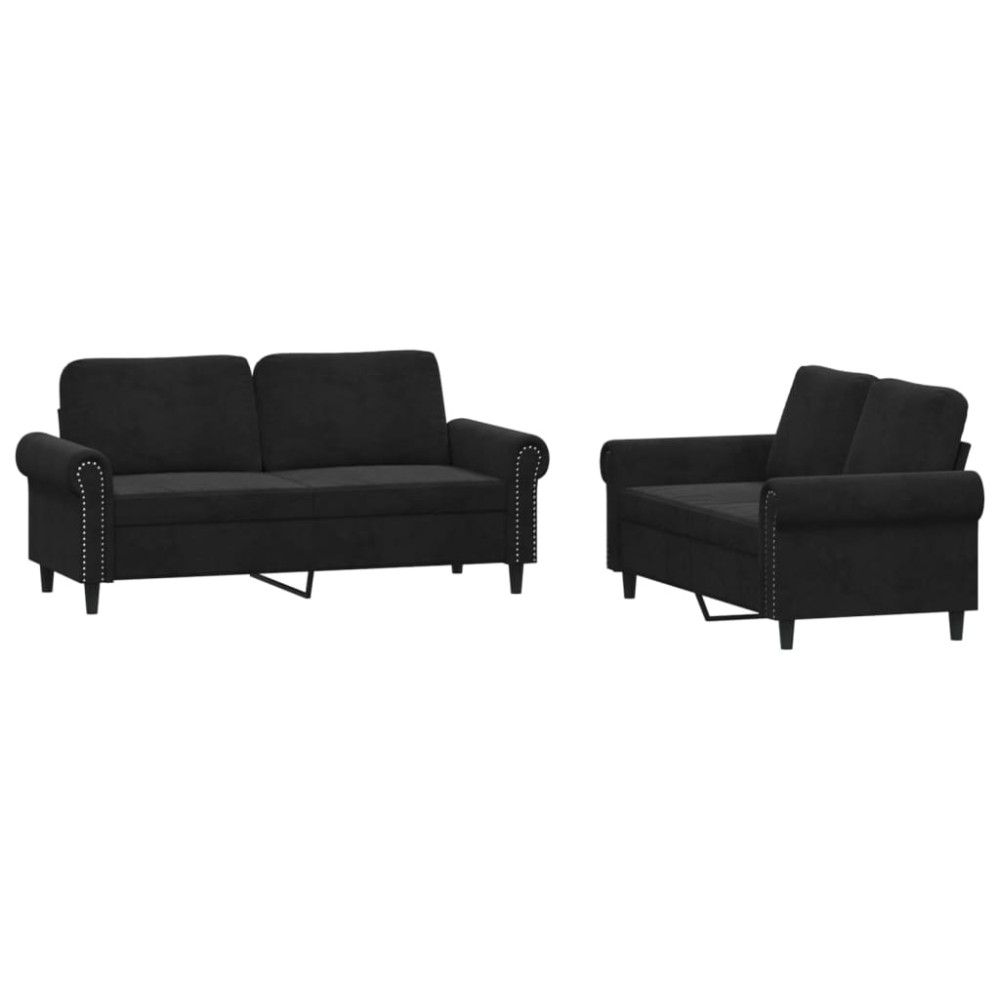vidaXL Set de canapele cu perne, 2 piese, negru, catifea