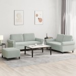 vidaXL Set de canapele cu perne, 3 piese, gri deschis, catifea vidaXL Set de canapele cu perne, 3 piese, gri deschis, catifea