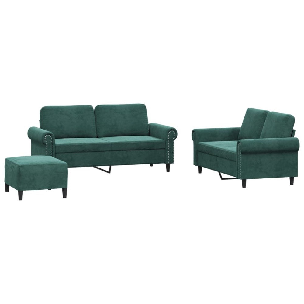 vidaXL Set de canapele cu perne, 3 piese, verde închis, catifea