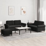 vidaXL Set de canapele cu perne, 3 piese, negru, catifea vidaXL Set de canapele cu perne, 3 piese, negru, catifea
