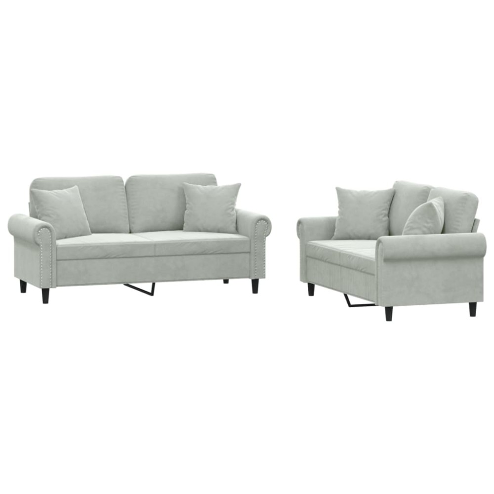 vidaXL Set canapea cu perne, 2 piese, gri deschis, catifea