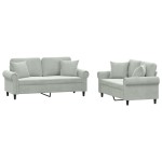 vidaXL Set canapea cu perne, 2 piese, gri deschis, catifea
