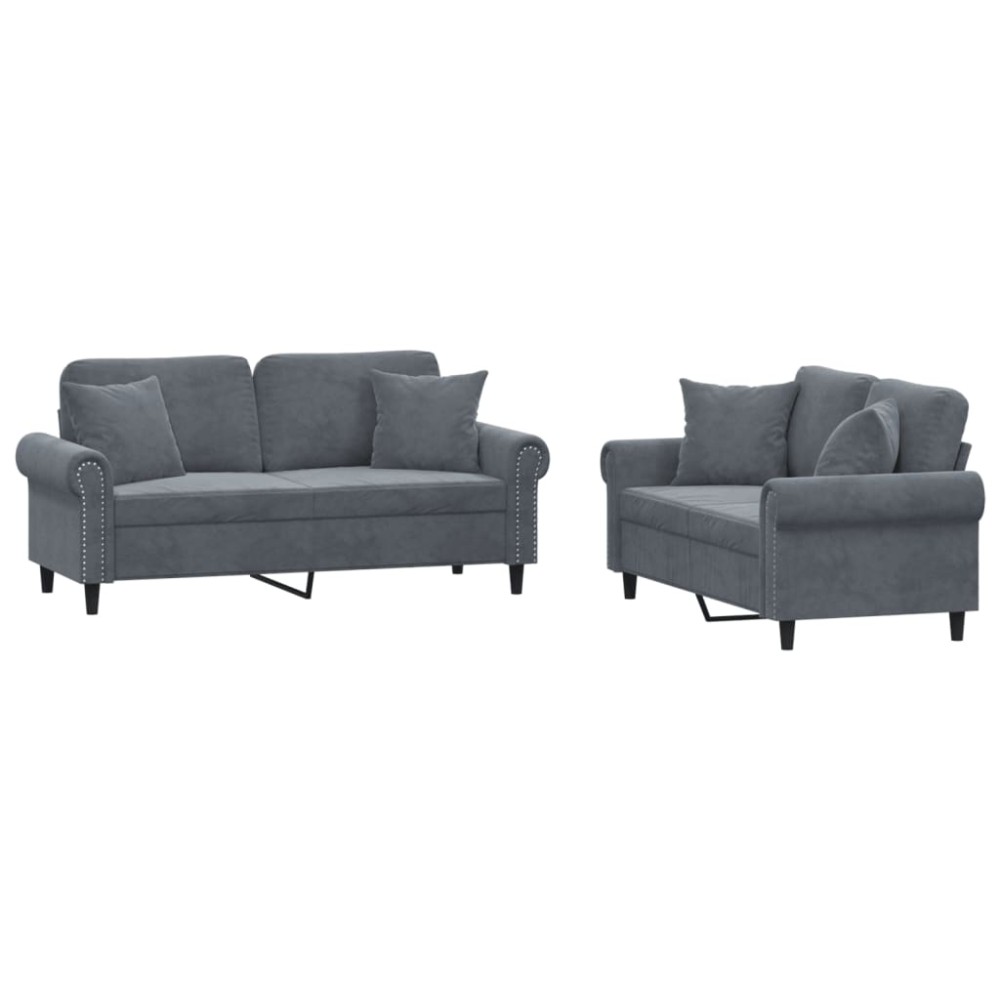 vidaXL Set canapea cu perne, 2 piese, gri închis, catifea