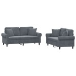 vidaXL Set canapea cu perne, 2 piese, gri închis, catifea