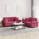 vidaXL Set canapele cu perne, 2 piese, roșu vin, catifea vidaXL Set canapele cu perne, 2 piese, roșu vin, catifea