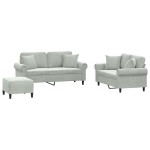 vidaXL Set de canapele, 3 piese, cu perne, gri deschis, catifea vidaXL Set de canapele, 3 piese, cu perne, gri deschis, catifea