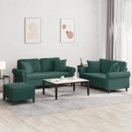 vidaXL Set canapea cu perne, 3 piese, verde închis, catifea
