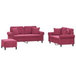 vidaXL Set canapele cu perne, 3 piese, roșu vin, catifea