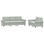 vidaXL Set de canapele cu perne, 2 piese, gri deschis, catifea vidaXL Set de canapele cu perne, 2 piese, gri deschis, catifea
