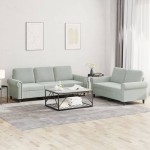 vidaXL Set de canapele cu perne, 2 piese, gri deschis, catifea vidaXL Set de canapele cu perne, 2 piese, gri deschis, catifea
