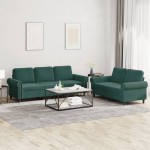 vidaXL Set de canapele cu perne, 2 piese, verde închis, catifea vidaXL Set de canapele cu perne, 2 piese, verde închis, catifea
