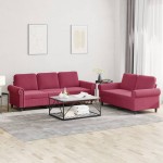 vidaXL Set canapele cu perne, 2 piese, roșu vin, catifea vidaXL Set canapele cu perne, 2 piese, roșu vin, catifea