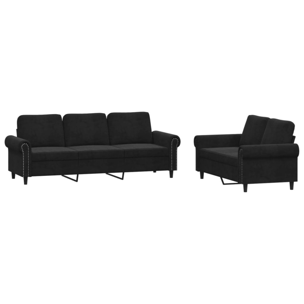 vidaXL Set de canapele cu perne, 2 piese, negru, catifea