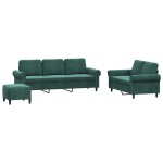 vidaXL Set de canapele cu perne, 3 piese, verde închis, catifea vidaXL Set de canapele cu perne, 3 piese, verde închis, catifea