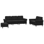 vidaXL Set de canapele cu perne, 3 piese, negru, catifea vidaXL Set de canapele cu perne, 3 piese, negru, catifea