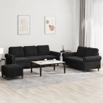vidaXL Set de canapele cu perne, 3 piese, negru, catifea vidaXL Set de canapele cu perne, 3 piese, negru, catifea