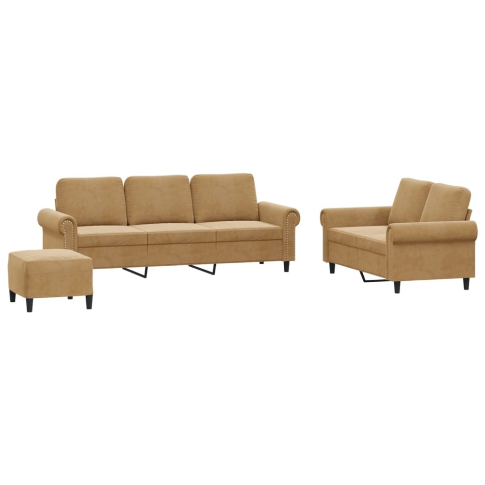 vidaXL Set de canapele cu perne, 3 piese, maro, catifea