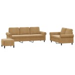 vidaXL Set de canapele cu perne, 3 piese, maro, catifea vidaXL Set de canapele cu perne, 3 piese, maro, catifea