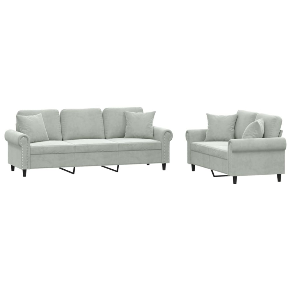vidaXL Set canapea 2 piese cu perne, gri deschis, catifea