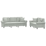 vidaXL Set canapea 2 piese cu perne, gri deschis, catifea