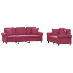 vidaXL Set canapele cu perne, 2 piese, roșu vin, catifea vidaXL Set canapele cu perne, 2 piese, roșu vin, catifea