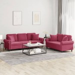 vidaXL Set canapele cu perne, 2 piese, roșu vin, catifea vidaXL Set canapele cu perne, 2 piese, roșu vin, catifea