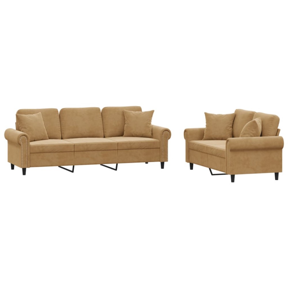 vidaXL Set de canapele cu perne, 2 piese, maro, catifea