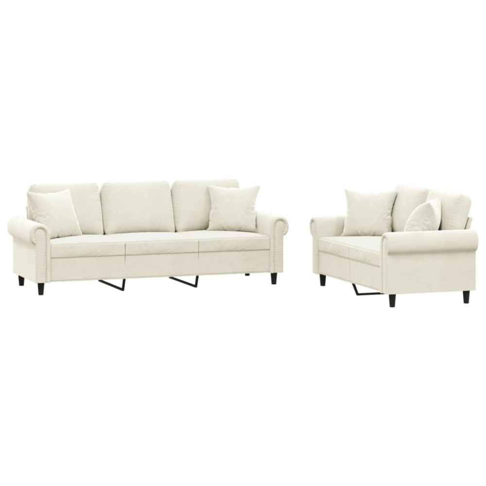 vidaXL Set de canapele cu perne, 2 piese, crem, catifea
