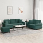 vidaXL Set canapea cu perne, 3 piese, verde închis, catifea