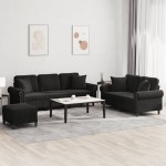 vidaXL Set de canapele cu perne, 3 piese, negru, catifea vidaXL Set de canapele cu perne, 3 piese, negru, catifea