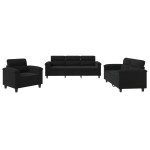 vidaXL Set de canapele cu perne, 3 piese, negru, microfibră vidaXL Set de canapele cu perne, 3 piese, negru, microfibră