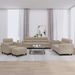 vidaXL Set de canapele cu perne, 4 piese, gri taupe, microfibră vidaXL Set de canapele cu perne, 4 piese, gri taupe, microfibră