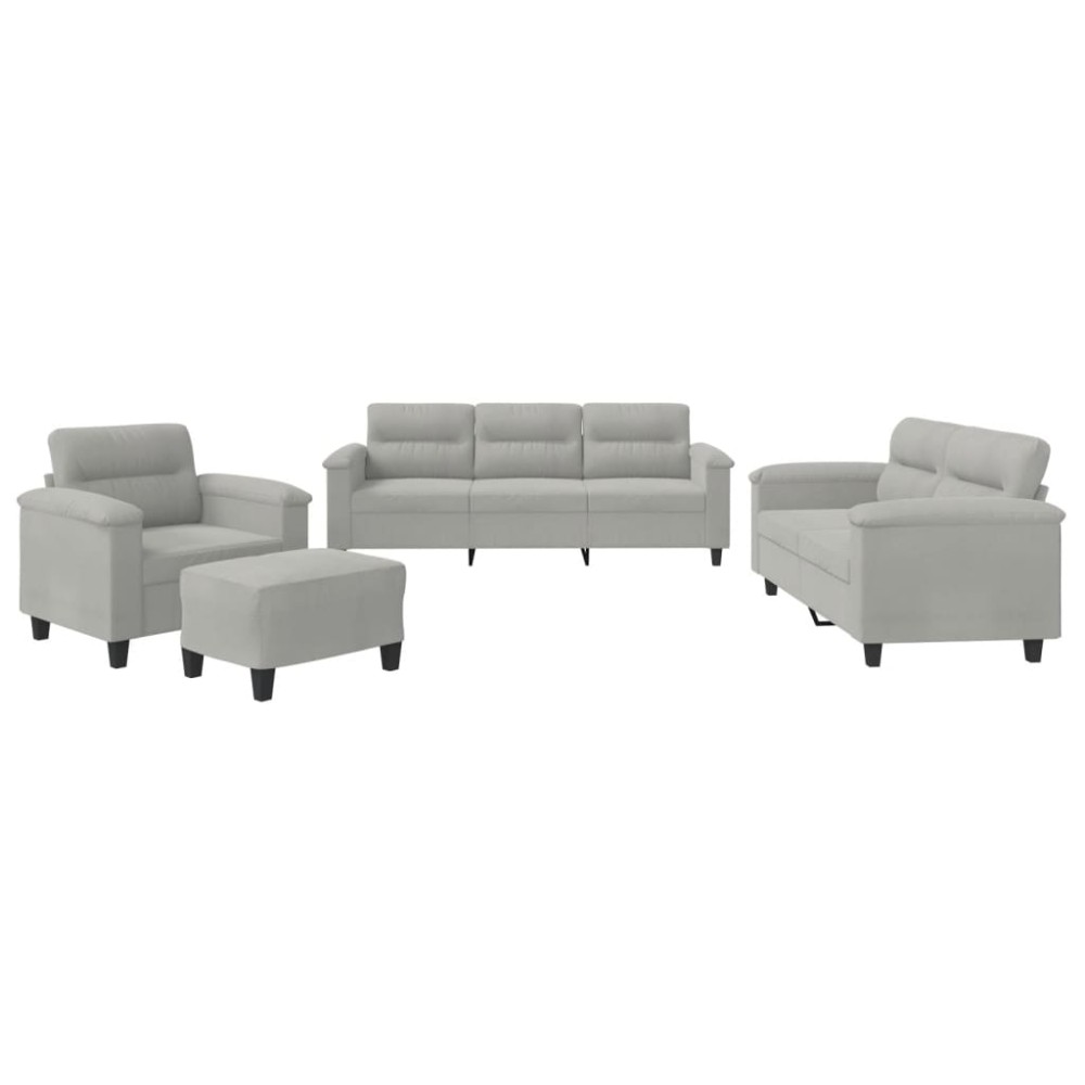 vidaXL Set de canapele cu perne, 4 piese, gri deschis, microfibră