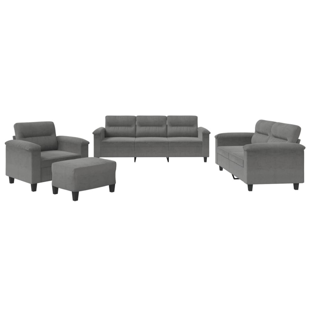 vidaXL Set de canapele cu perne, 4 piese, gri închis, microfibră