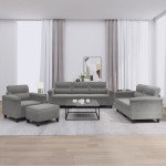 vidaXL Set de canapele cu perne, 4 piese, gri închis, microfibră vidaXL Set de canapele cu perne, 4 piese, gri închis, microfibră