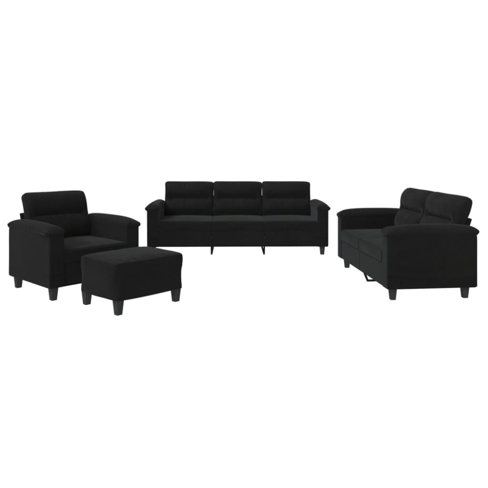 vidaXL Set de canapele cu perne, 4 piese, negru, microfibră