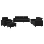 vidaXL Set de canapele cu perne, 4 piese, negru, microfibră
