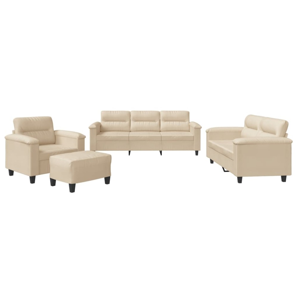 vidaXL Set de canapele cu perne, 4 piese, crem, microfibră