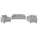 vidaXL Set de canapele cu perne, 3 piese, gri deschis, microfibră vidaXL Set de canapele cu perne, 3 piese, gri deschis, microfibră
