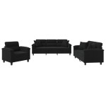vidaXL Set de canapele cu perne, 3 piese, negru, microfibră vidaXL Set de canapele cu perne, 3 piese, negru, microfibră