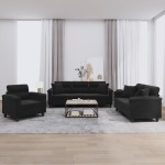 vidaXL Set de canapele cu perne, 3 piese, negru, microfibră vidaXL Set de canapele cu perne, 3 piese, negru, microfibră