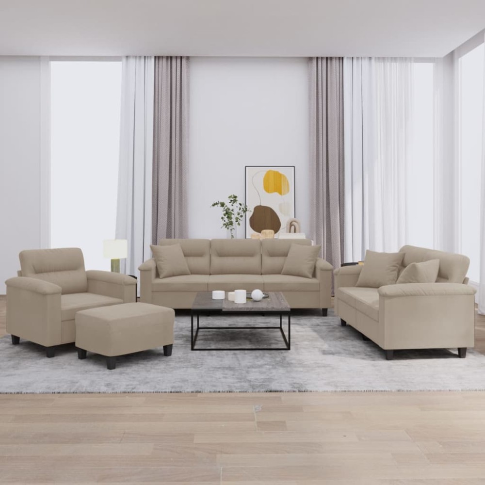 vidaXL Set de canapele cu perne, 4 piese, gri taupe, microfibră