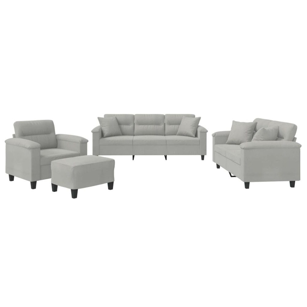 vidaXL Set de canapele cu perne, 4 piese, gri deschis, microfibră
