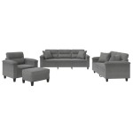 vidaXL Set de canapele cu perne, 4 piese, gri închis, microfibră